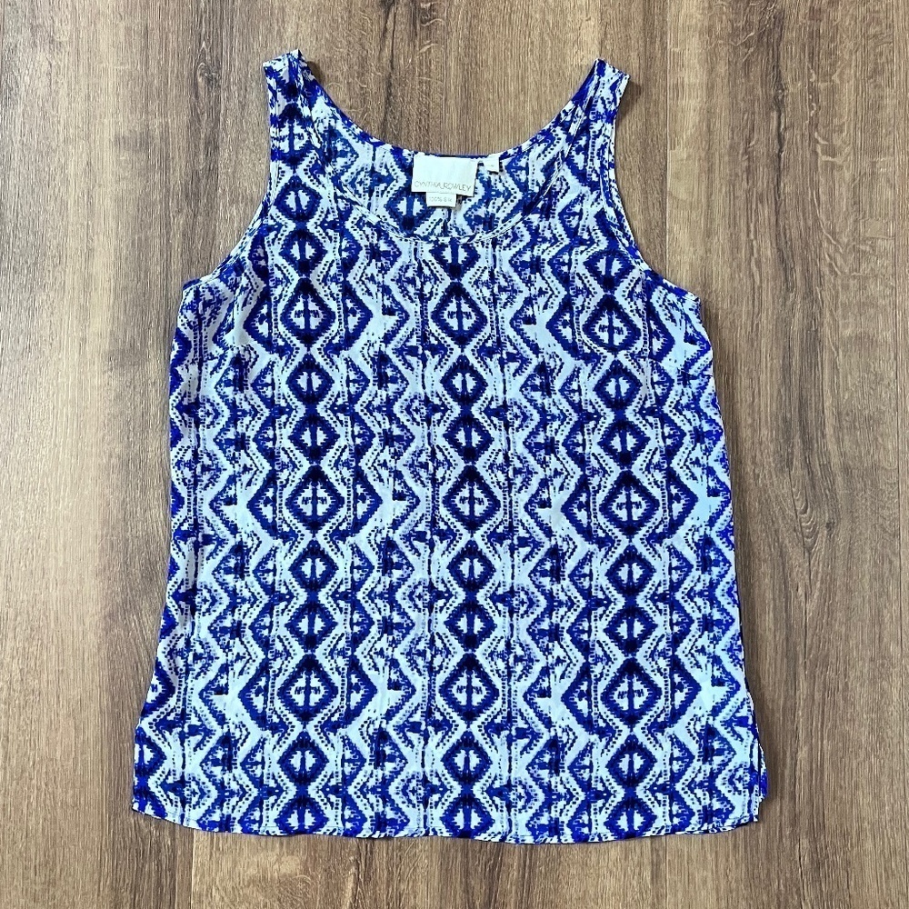 Cynthia Rowley Blue Print Silk Tank Sz S